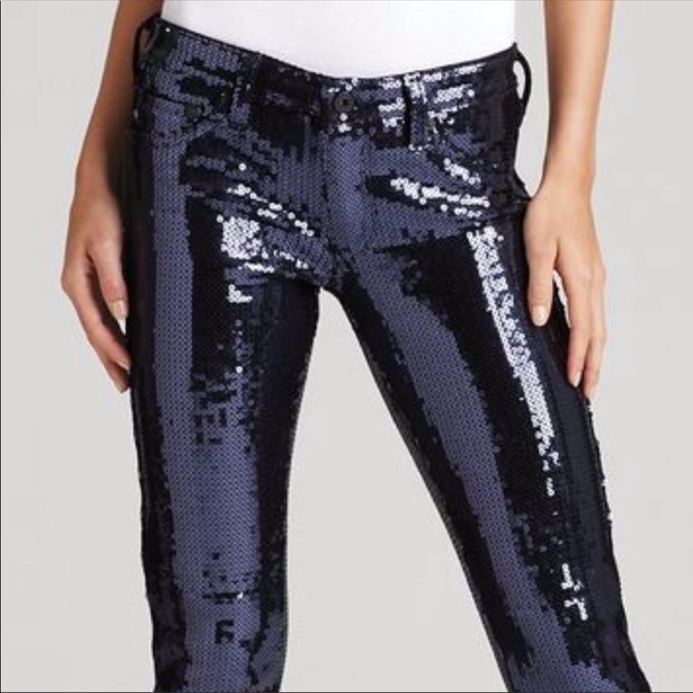 AG Adriano Goldschmeid Navy Sequin Legging Ankle - Picture 2 of 3